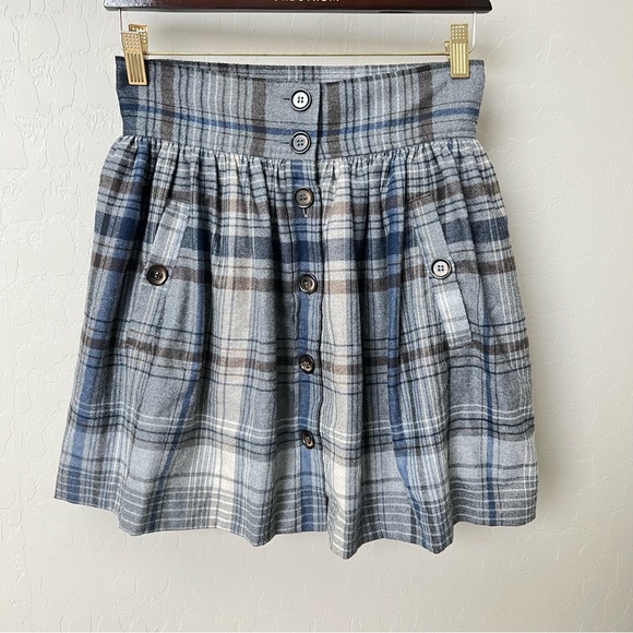 French Connection flanel plaid miniskirt w. pockets, lined, button front,4(XS) - Picture 1 of 10